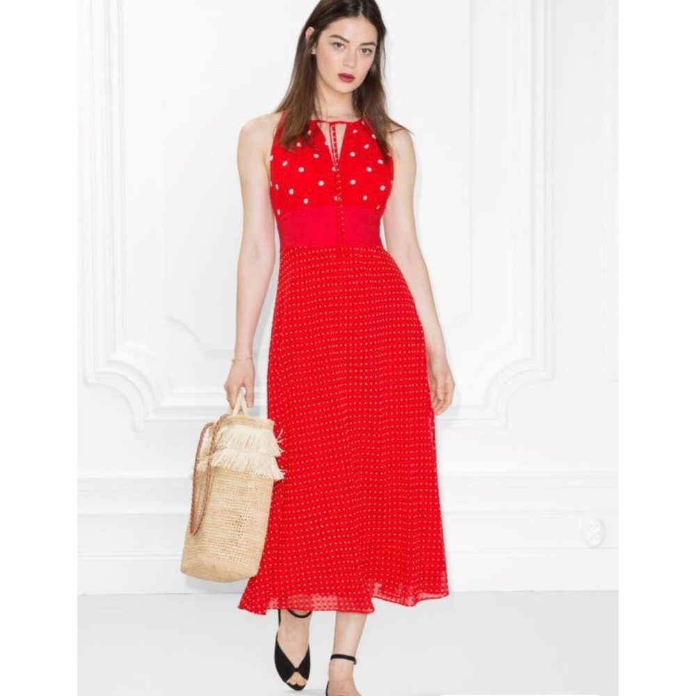 & Other Stories Paris Atelier Red Polka Dot Midi Dress Size 6